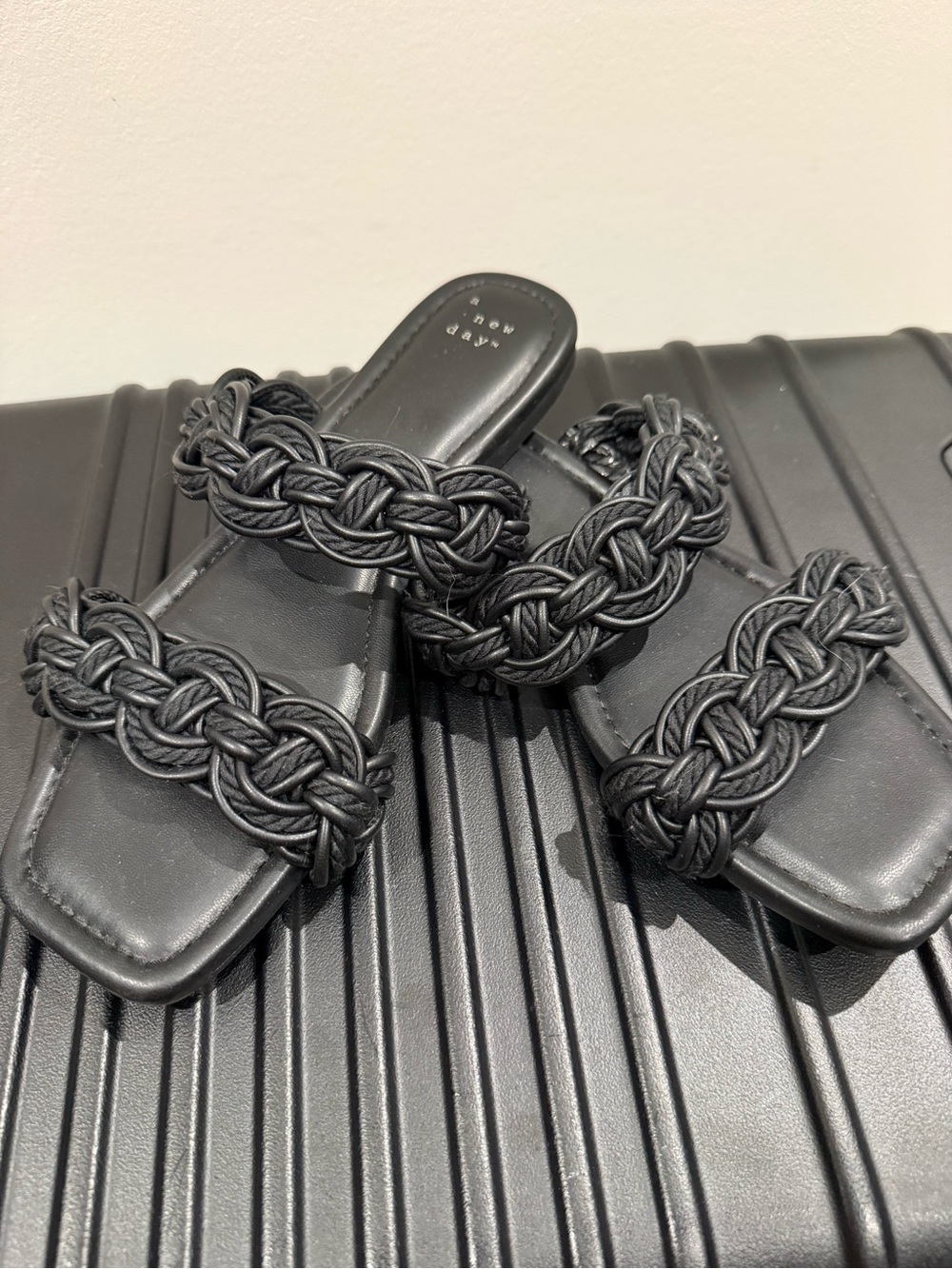 a new day Black Braided Double-Strap Slide Sandals